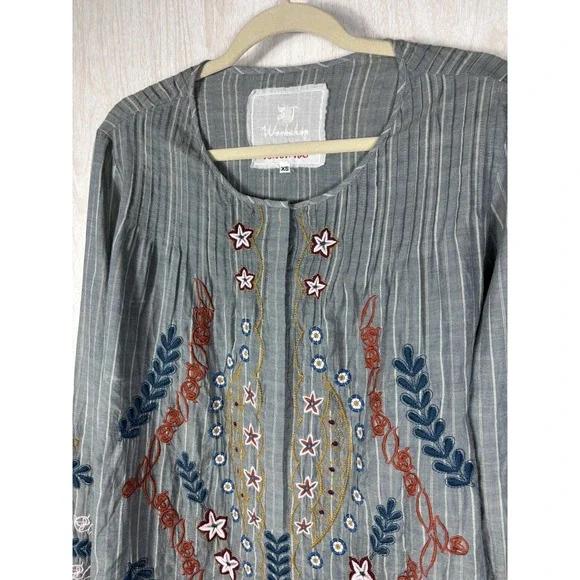 Johnny Was Workshop Shirt Dress XS Stripe Embroidered Floral Boho - Picture 3 of 11